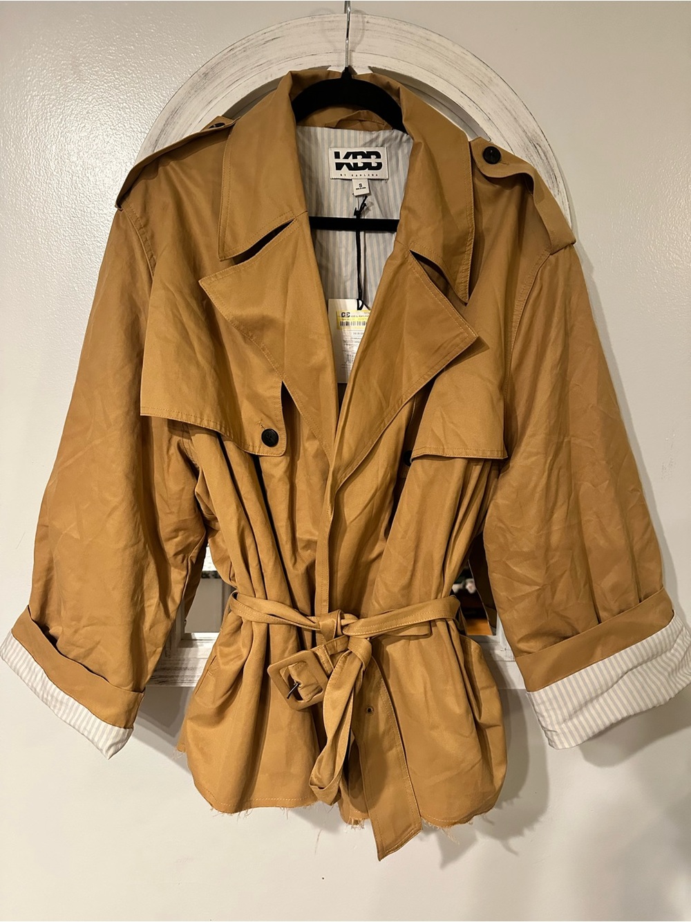 Casual Belted Mini Oversized Trench Coat in Camel